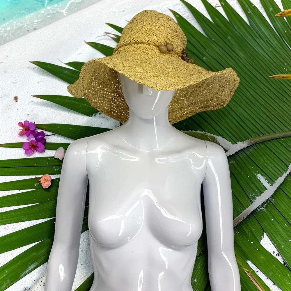 Banana Republic M/L Floppy Straw Sun Hat Natural Raffia Paper Wide Brim Beachy